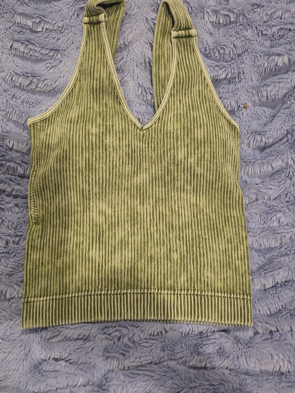 Zenana Outfitters Olive Ribbed V-Neck Tank W/ built In Bra Size S/M